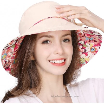 Comhats Summer Cotton Wide Brim Bucket Sun Hat for Women UPF Travel Beach Chin Strap at  Women’s Clothing store