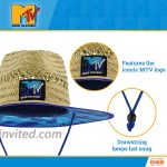 Concept One MTV Adjustable Straw Lifeguard Hat with Embroidered Logo and Blue Cotton Palm Tree Lining Natural One Size at Women’s Clothing store