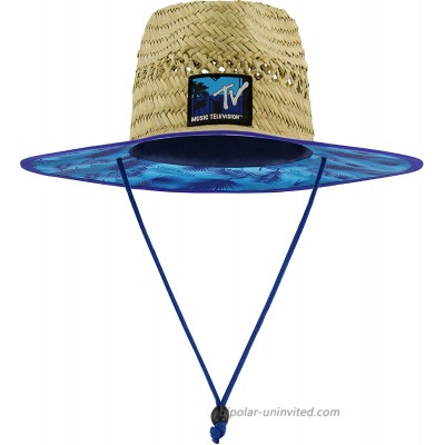 Concept One MTV Adjustable Straw Lifeguard Hat with Embroidered Logo and Blue Cotton Palm Tree Lining Natural One Size at  Women’s Clothing store