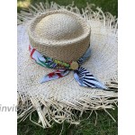 Cuckoo B Amy Straw Frayed Wide Brim Hat with Scarf Trim at Women’s Clothing store