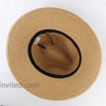 DRESHOW Women Straw Panama Hat Fedora Beach Sun Hat Vintage Headband Wide Brim Straw Roll up Hat UPF 30+ at Women’s Clothing store