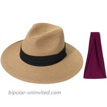 DRESHOW Women Straw Panama Hat Fedora Beach Sun Hat Vintage Headband Wide Brim Straw Roll up Hat UPF 30+ at  Women’s Clothing store