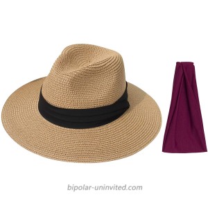 DRESHOW Women Straw Panama Hat Fedora Beach Sun Hat Vintage Headband Wide Brim Straw Roll up Hat UPF 30+ at  Women’s Clothing store
