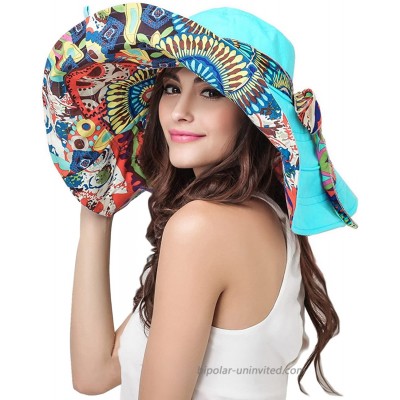 FakeFace Women's Anti-UV Sun Protective Wide Brim Reversible Sun Hat Floppy Fold Beach Hat Cap UPF 50 Blue One Size at  Women’s Clothing store
