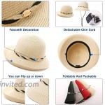 Fancet Packable Beach Rolled Brim Straw Panama Cloche Derby Summer Sun Hat String for Women at Women’s Clothing store