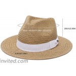 GEMVIE Womens Straw Panama Hat Summer Beach Straw Fedora Cap Wide Brim Straw Sun Hat with Bow Band at Women’s Clothing store