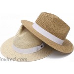 GEMVIE Womens Straw Panama Hat Summer Beach Straw Fedora Cap Wide Brim Straw Sun Hat with Bow Band at Women’s Clothing store