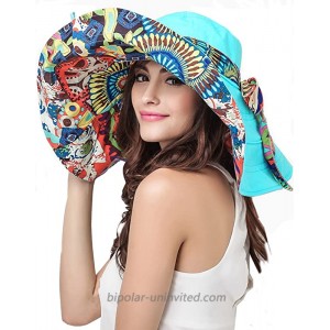 Greenery Women's Folding Floppy Wide Brim Lace Headband Anti UV Sun Protection Hat Reversible Beach Cap Visor Sunhat UPF50+ Sky Blue