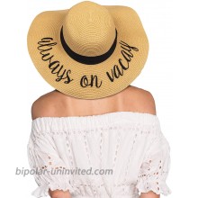 HATSANDSCARF Exclusives Summer Embroidered Lettering Floppy Brim Straw Sun Hat ST- Always on Vacay at  Women’s Clothing store
