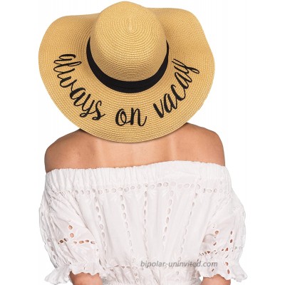 HATSANDSCARF Exclusives Summer Embroidered Lettering Floppy Brim Straw Sun Hat ST- Always on Vacay at  Women’s Clothing store