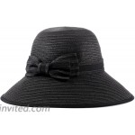 H.Busque Packable Natural Straw Sunhat Women Summer Beach Wide Brim Fedora UPF Travel Fashion Bucket Hat Black at Women’s Clothing store