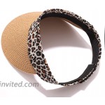 HZEYN Leopard Print Straw Visor Hat Wide Brim Roll-up Foldable Sun Hats Summer Beach Vacation Travel Accessories Leopard at Women’s Clothing store
