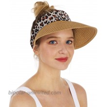 HZEYN Leopard Print Straw Visor Hat Wide Brim Roll-up Foldable Sun Hats Summer Beach Vacation Travel Accessories Leopard at  Women’s Clothing store