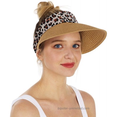 HZEYN Leopard Print Straw Visor Hat Wide Brim Roll-up Foldable Sun Hats Summer Beach Vacation Travel Accessories Leopard at  Women’s Clothing store