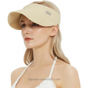 IKEPOD UPF 50 Paper Braid Visor Hat - Brim Roll-up Foldable Adjustable Summer Sun Cap for Women Men One Size at  Women’s Clothing store