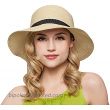 Janrely Women Floppy Sun Beach Straw Hats Wide Brim Packable Summer Cap Beige at  Women’s Clothing store
