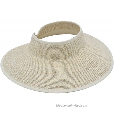 JENDI Womens Straw Roll Up Wide Brim Sun Visor Foldable Packable Beach hat UV Protection UPF50+ Adjustable Ivory Heather at  Women’s Clothing store