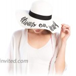 Me Plus Women Spring Summer Beach Paper Embroidered Lettering Floppy Hats Always on Vacay - White at Women’s Clothing store