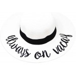 Me Plus Women Spring Summer Beach Paper Embroidered Lettering Floppy Hats Always on Vacay - White at Women’s Clothing store