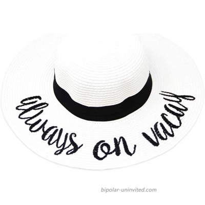 Me Plus Women Spring Summer Beach Paper Embroidered Lettering Floppy Hats Always on Vacay - White at  Women’s Clothing store