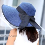 MonicaSun Women Wide Brim Straw Sun Hat Floppy Foldable Roll up Cap Beach Summer Hats UPF 50+ Blue at Women’s Clothing store