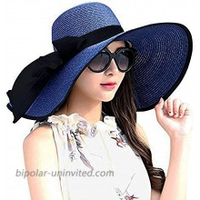 MonicaSun Women Wide Brim Straw Sun Hat Floppy Foldable Roll up Cap Beach Summer Hats UPF 50+ Blue at  Women’s Clothing store