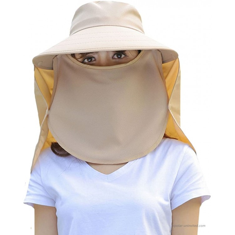 Monique Women Men Cotton Sunhat UPF 50+ UV Protection Sun Hat Removable Neck Face Flap Hat Cap Khaki at Women’s Clothing store