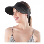 SHALAC Foldable Sun Hat for Women UV Protection Wide Brim Roll-up Beach Hat for Girls Adjustable UPF Summer Straw Hat D. Black at Women’s Clothing store