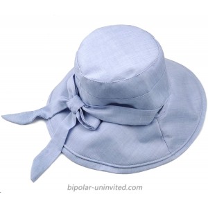 SIYWINA Sun Hat Womens Summer Beach Hat UV Protection Wide Brim Foldable with Bowknot Blue
