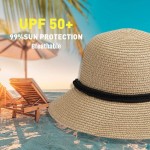 Straw Sun Hat for Women with UV Protection Wide Brim Chin Strap Floppy Hat Khaki at Women’s Clothing store