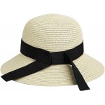 Summer Beach-Hats for Women - Floppy Straw-Sun-Hats New Bowknot Roll-Up Cap Beige 56-58cm 22-22.8inch at Women’s Clothing store