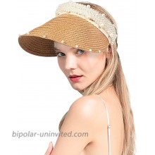 Summer Hats Women's Ladies Hats Beach Sun Visor Hats Wide Brim Foldable Straw Hats Pearl Decoration Sun Hat Khaki at  Women’s Clothing store