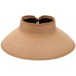 Sun Visor Hats for Women Sun Protection Wide Brim Straw Roll Up Summer Beach Hat UPF 50+ Packable Beach Cap for Sports Fan Visors Khaki at Women’s Clothing store