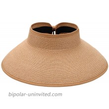Sun Visor Hats for Women Sun Protection Wide Brim Straw Roll Up Summer Beach Hat UPF 50+ Packable Beach Cap for Sports Fan Visors Khaki at  Women’s Clothing store