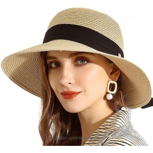 URSFUR Summer Sun Bucket Straw Hats Floppy Belt- Wide Brim Beach Hat UPF 50+ Sun Protection Cap Beige at  Women’s Clothing store
