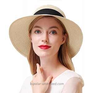 Women Big Bowknot Straw Hat Floppy Foldable Roll up Womens Straw Hat Sun Hat for Women Beach Cap Summer Hats UV Protection Beige at  Women’s Clothing store