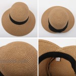 Women Casual Summer Beach Sun Hats with Bowknot Wide Brim Ajustable Straw Vacation Hats Fedora UPF50 Dark Coffee