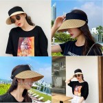 Women Straw Sun Hat - Sun Visor Hats Wide Brim Beach Hat Foldable Fedora Hat Roll up Floppy Summer UV Hat Caps Beige at Women’s Clothing store
