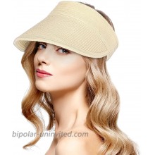 Women Straw Sun Visor Hat Roll Up Hat Beach Hats for Women Wide Brim Visors for Women Men UPF 50+ Running Golf Visor Beige at  Women’s Clothing store