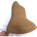 Women Summer UV-Protection Wide Brim Foldable Straw Sun Hat Travel Beach Cap Khaki One Size at Women’s Clothing store