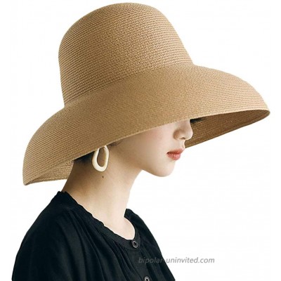 Women Summer UV-Protection Wide Brim Foldable Straw Sun Hat Travel Beach Cap Khaki One Size at  Women’s Clothing store
