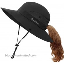 Women-Sun-Hat Safari-Sun-Protection Bucket - Beach-Outdoor Summer Hat Ponytail-Wide-Brim Breathable Black S M56-58cm at  Women’s Clothing store