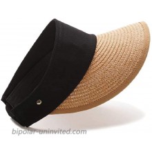 Women Sun Straw Visor Hats Wide Brim Cap Roll-up Foldable Summer Sun Protection Beach Hats Khaki at  Women’s Clothing store