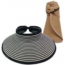 Women Sun Visor Hats Summer Roll Up Packable Wide Brim Straw Hat 2 Pack-Blackstripe Khaki at  Women’s Clothing store
