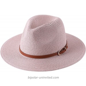 Women Wide Brim Straw Panama Roll up Hat Fedora Beach Sun Hat 3 Pink One Size at  Women’s Clothing store