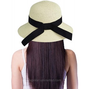 Womens Bowknot Beach-Hat Floppy - Summer Straw-Sun-Hat Foldable Beige at  Women’s Clothing store