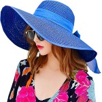 Women's Foldable Beach Straw hat Large Along The Straw hat Sun Protection Sun hat Dark Blue at Women’s Clothing store