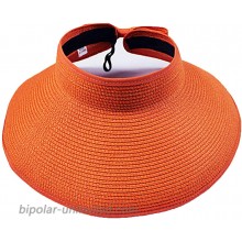 Women?s Summer Foldable Straw Sun Visor w Cute Bowtie UPF 50+ Packable Wide Brim Roll-Up Visor Beach Hat Orange One Size