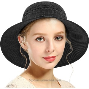 Womens Summer Sun Protection Hat Wide Brim UV UPF 50+ Hats Women Beach Straw Cap Black at  Women’s Clothing store
