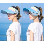 Womens Wide Brim Visor Sun Hat Solar Protection Beach Cap with Retractable Pull Plate Outdoor Light Blue at Women’s Clothing store
